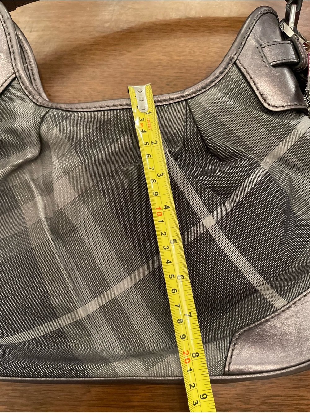 Burberry Charcoal Plaid Shoulder Hobo Bag - Picture 9 of 11